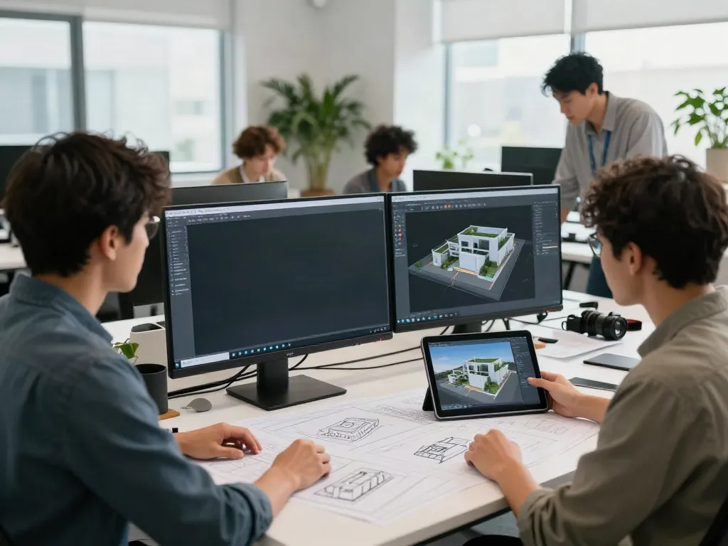 3D modelling collaboration in an architectural design studio.